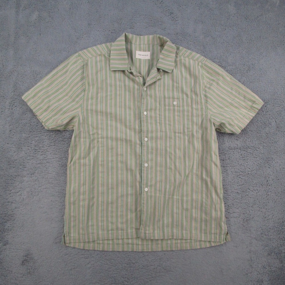 Far Afield Shirt Mens 4 Large Short Sleeve Button Down Shirt Green Loop Collar